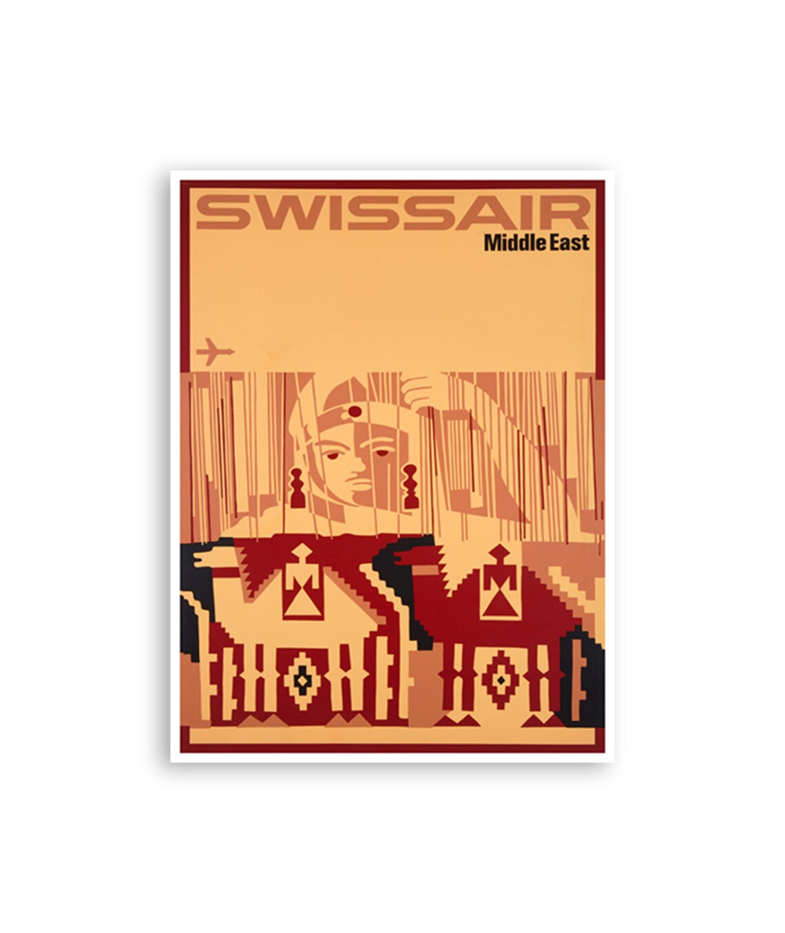 Swissair Middle East Camel Caravan Vintage Travel Poster Art
