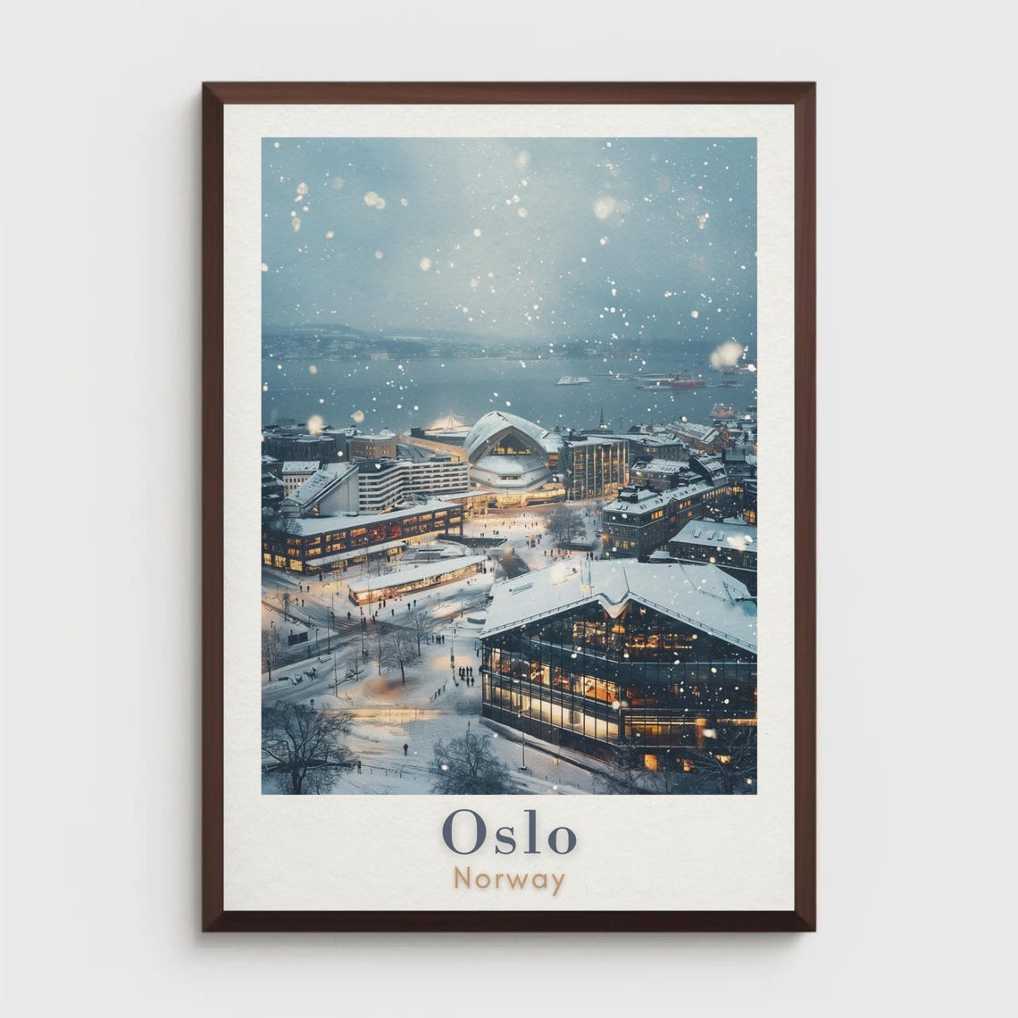 Oslo Norway Winter Snow Waterfront Opera House Travel Poster