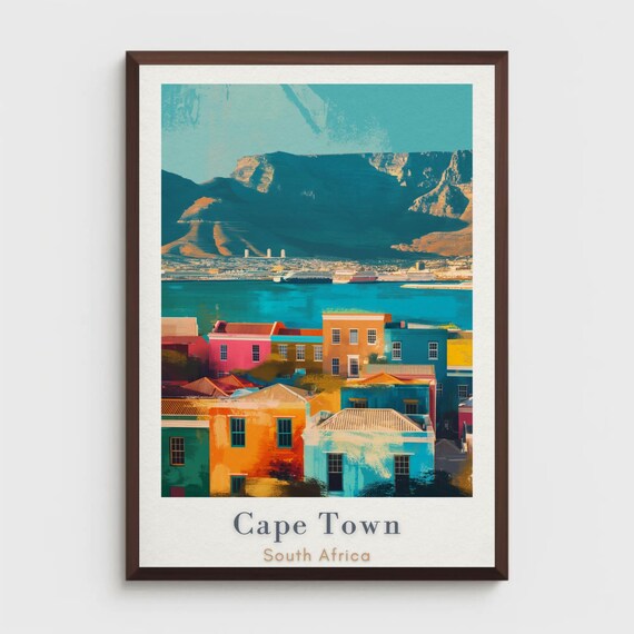 Cape Town Travel Poster South Africa Wall Art Print Bo Kaap Houses