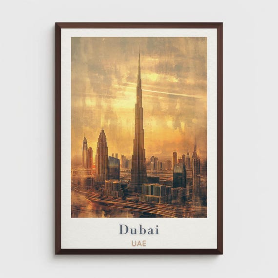 Dubai Travel Poster Burj Khalifa Middle East Wall Art
