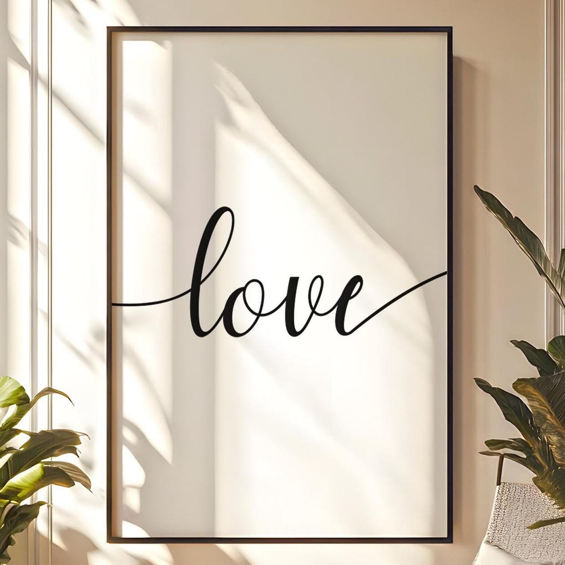 Love Script Lettering Monochrome Minimalist Typography Poster