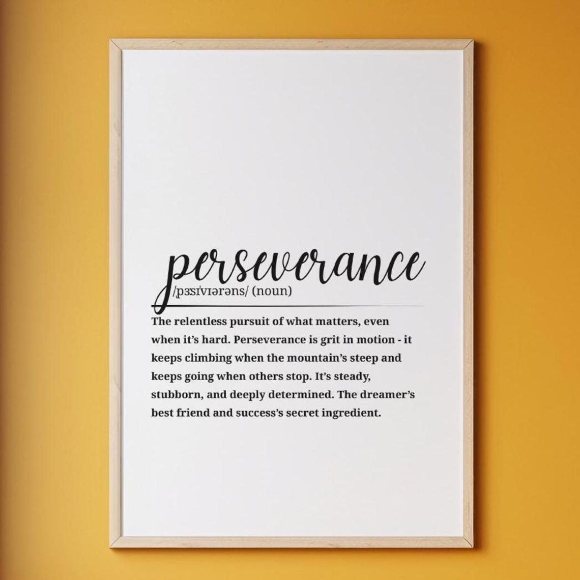 Perseverance Definition Poster Motivational Wall Art Quote For Hustle Grit Uplifting Office Or Gym Decor