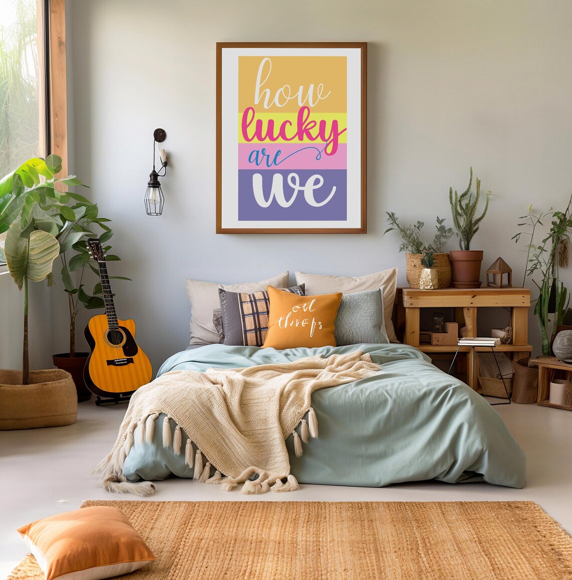 How Lucky Are We Colorful Retro Striped Script Gratitude Poster - Image 2