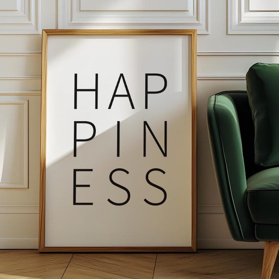 Happiness Wall Art Positive Decor Happy Life Print Inspirational Quote