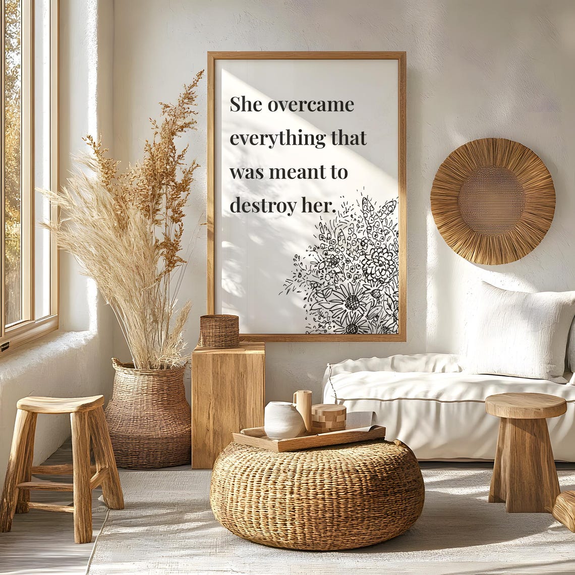 She Overcame Everything Floral Empowerment Quote Feminist Wall Poster - Image 5