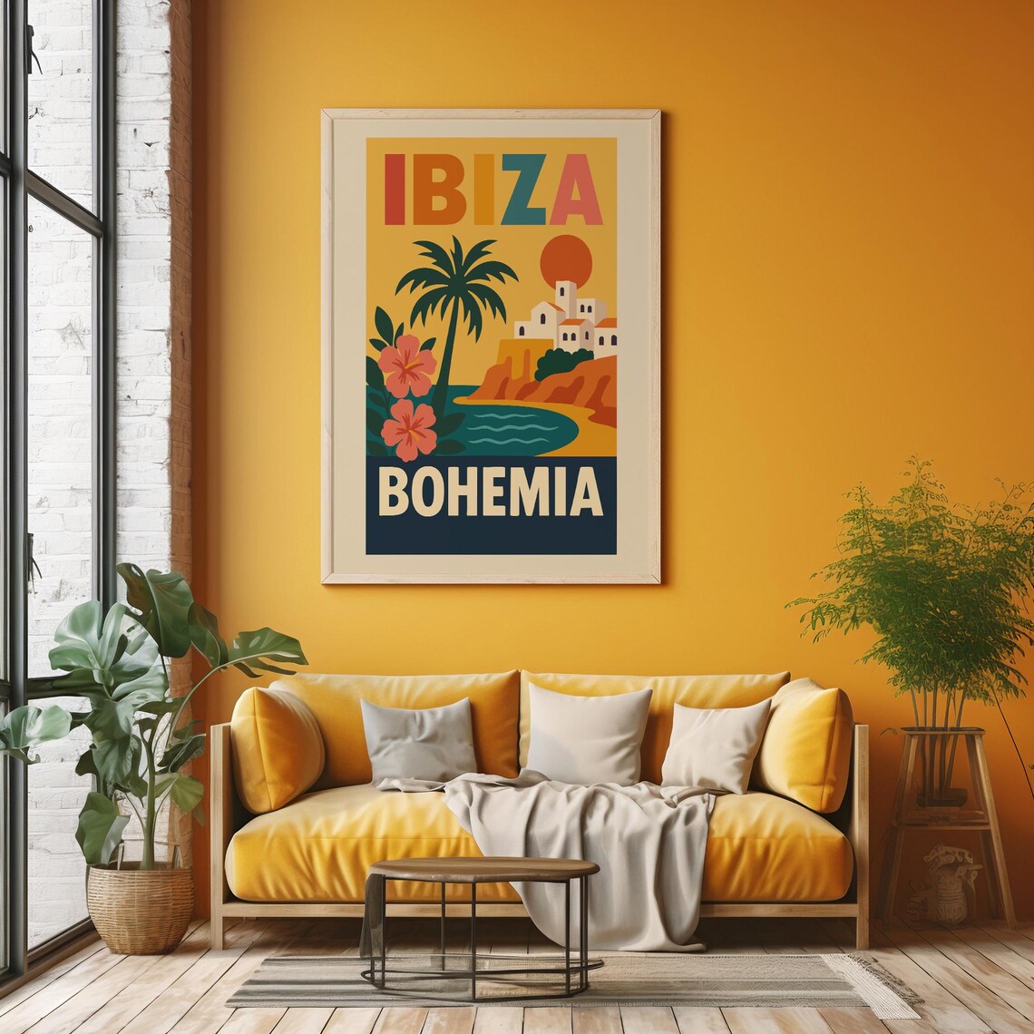 Ibiza Bohemia Retro Travel Poster Palm Village Sunset Island Decor Art - Image 4