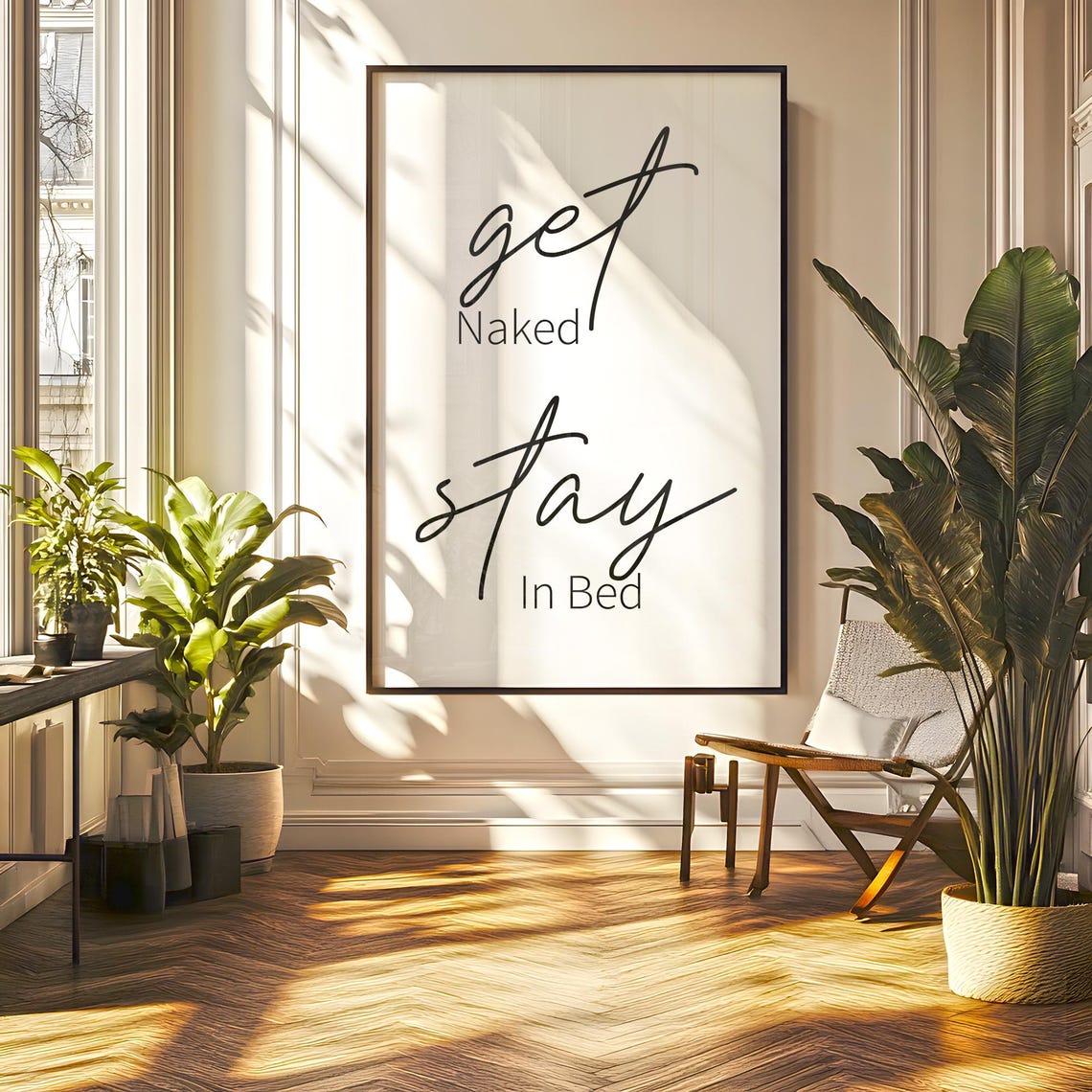 Get Naked Stay In Bed Playful Script Typography Bedroom Humor Poster - Image 5