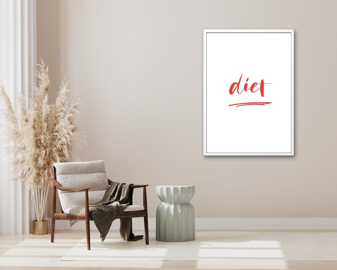 Playful Diet Red Script Minimalist Kitchen Typography Poster