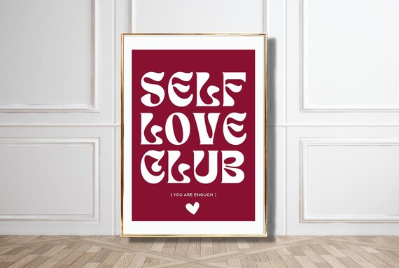 Self Love Club Burgundy White Retro Typography Affirmation Poster
