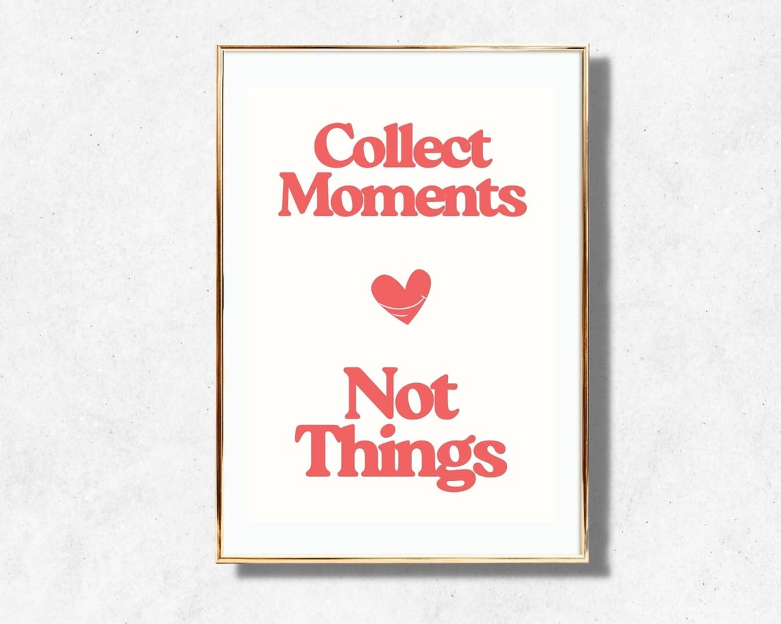 Collect Moments Not Things Coral Retro Heart Positive Quote Poster - Image 4