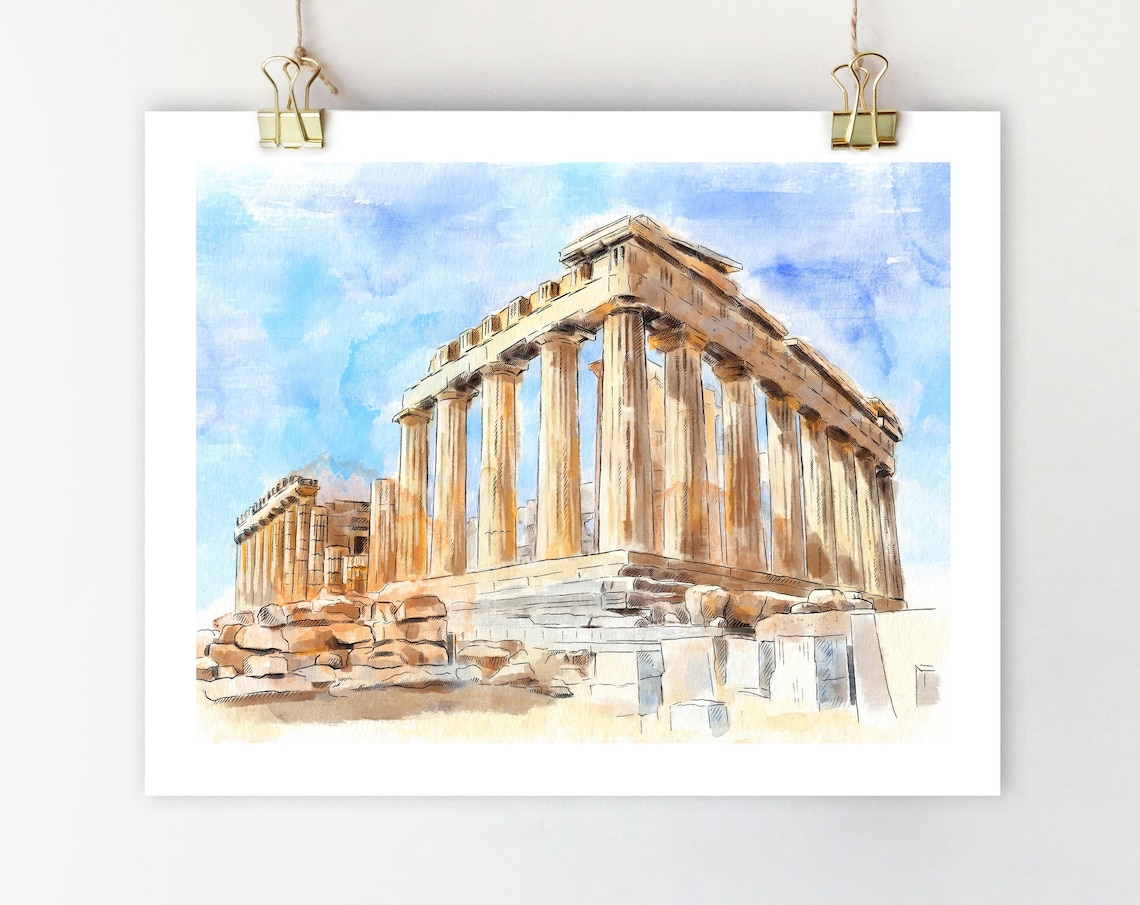Acropolis Of Athens Parthenon Watercolor Greece Landmark Art Poster