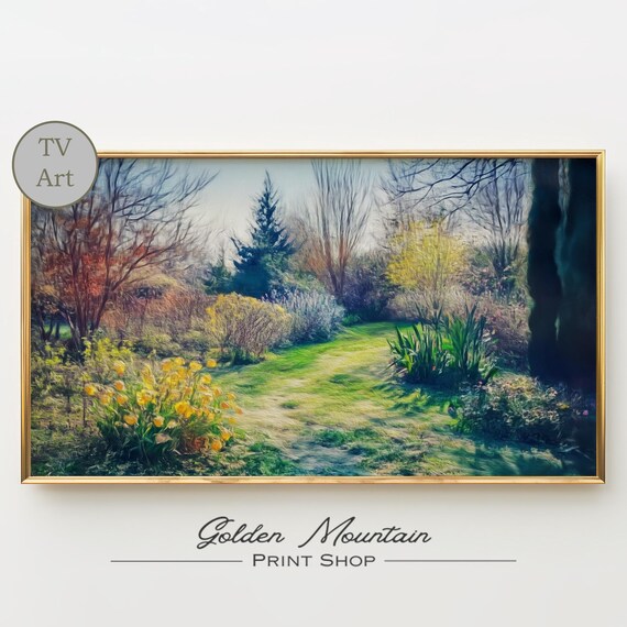 Sunlit Garden Path With Yellow Flowers Spring Bloom Landscape Poster Art