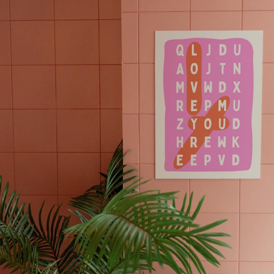 Love You Hidden Word Search Puzzle Pink Retro Art Gift Poster - Image 2
