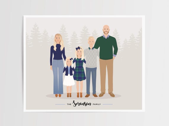 Family Illustration Gift For Her, Mothers Day