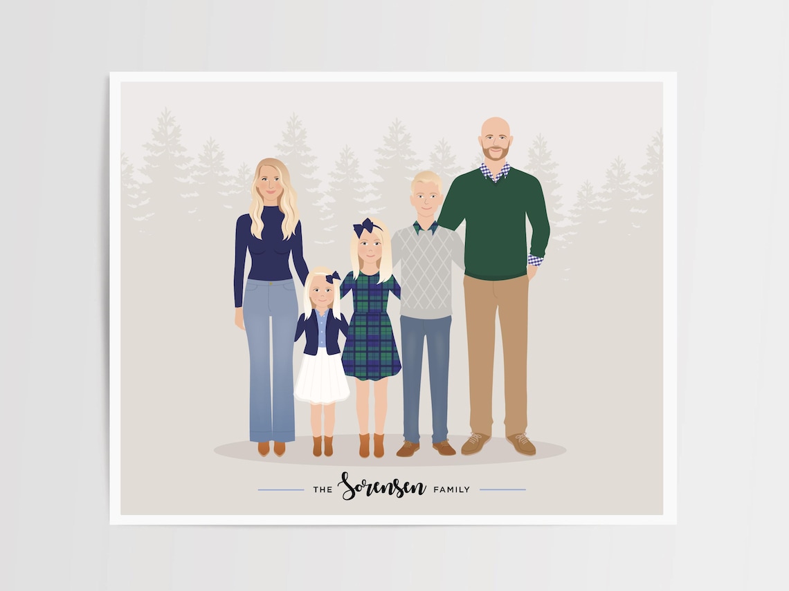Family Illustration Gift For Her, Mothers Day