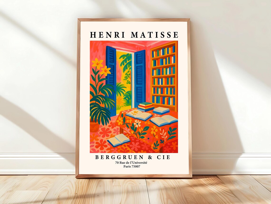Colorful Library Bookshelves Open Books Henri Matisse Paris Gallery Poster