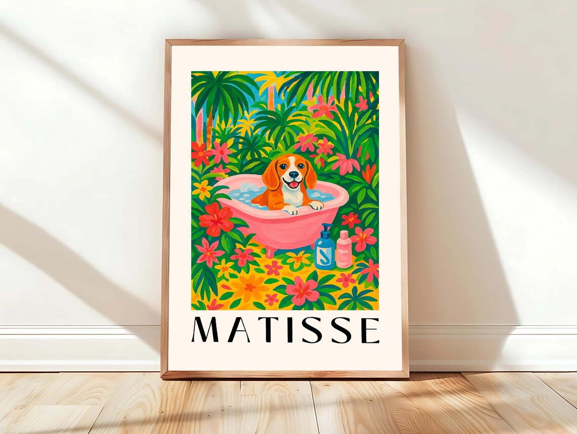 Beagle Art Print Dog Funny Bathroom Wall Matisse For Lovers Pink Dopamine Decor