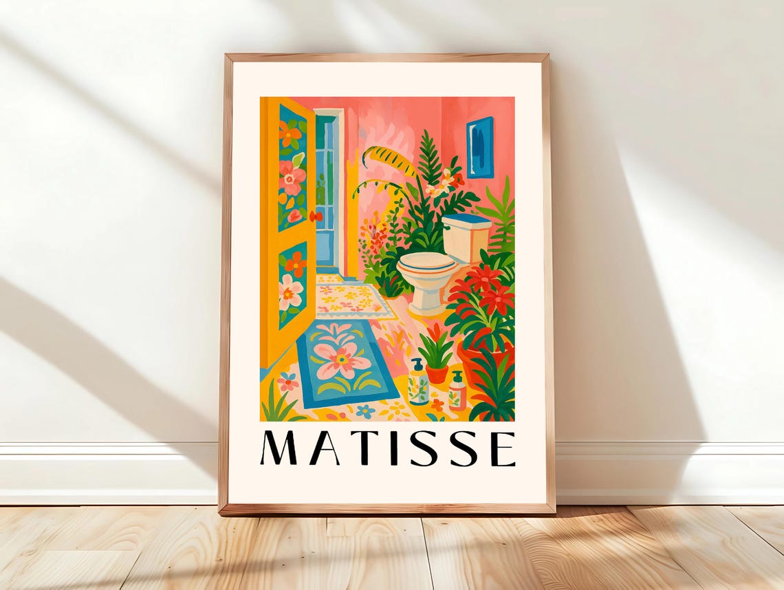 Matisse Inspired Bathroom Jungle Plants Fauvist Botanical Art Print