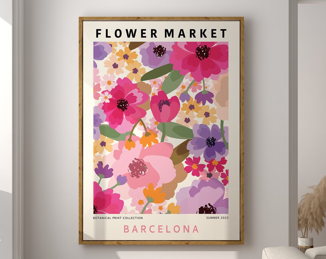 Barcelona Flower Market Poster, Botanical Art Print
