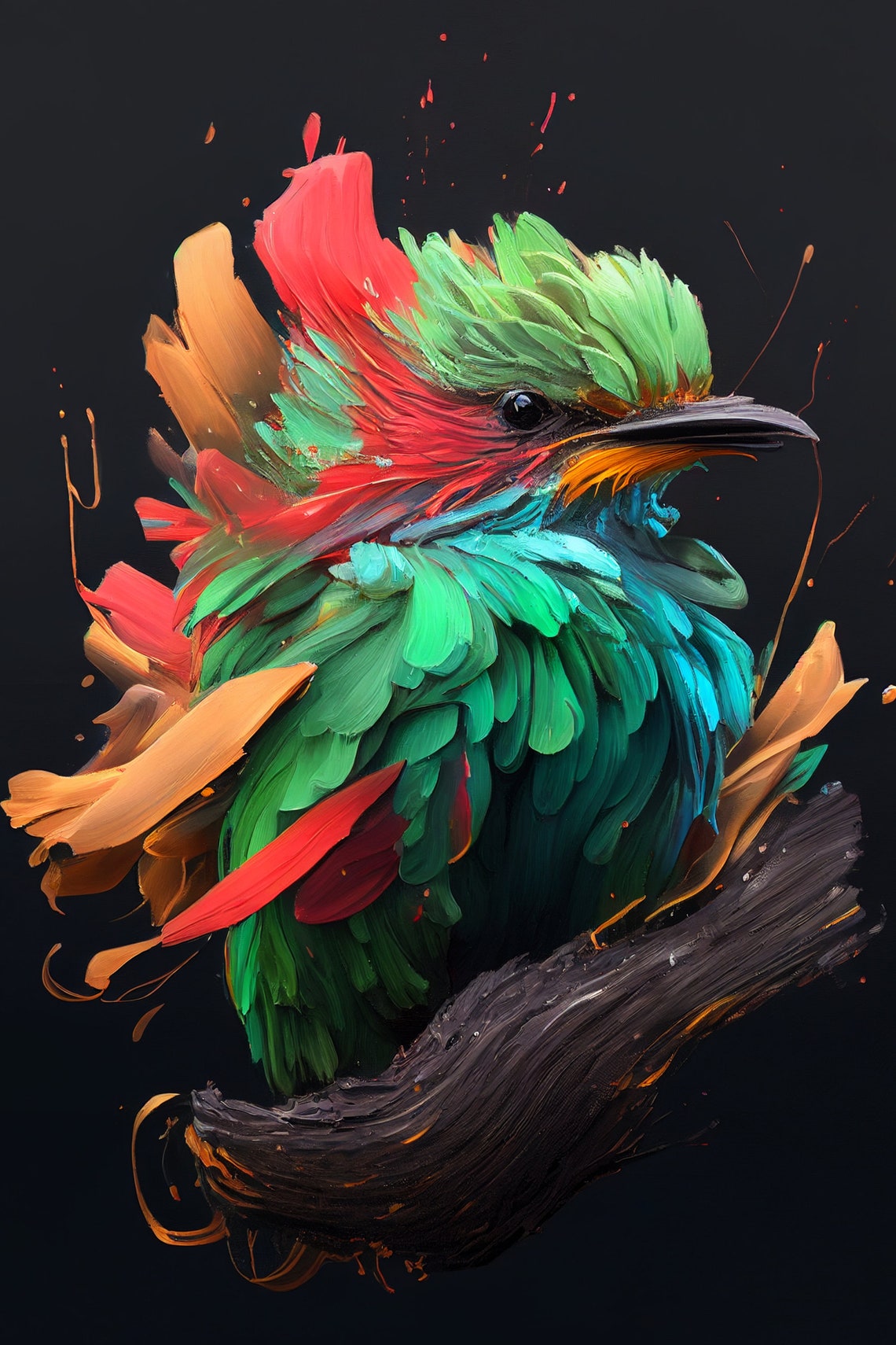 Colorful Emerald Tropical Bird Modern Paint Splash Art Poster - Image 2