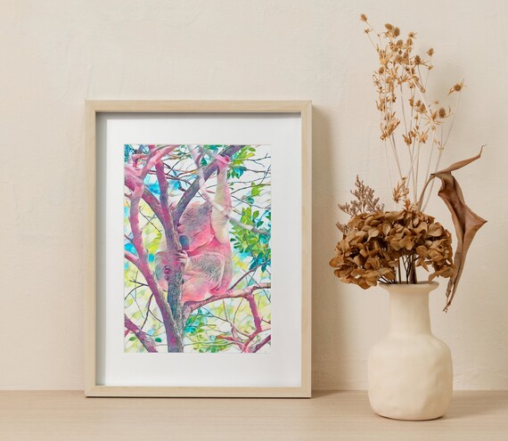 Sleeping Koala in Colorful Tree Psychedelic Low Poly Animal Poster