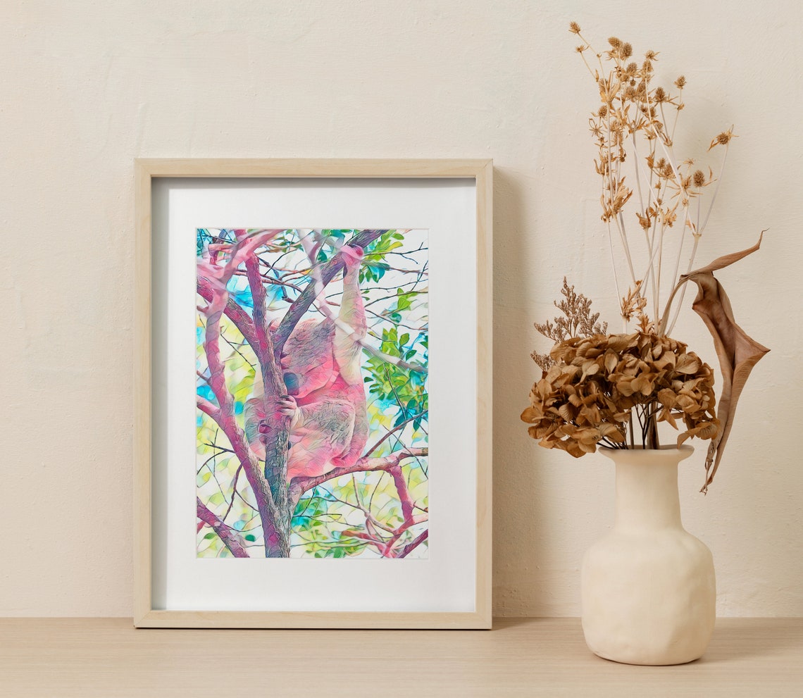 Sleeping Koala in Colorful Tree Psychedelic Low Poly Animal Poster