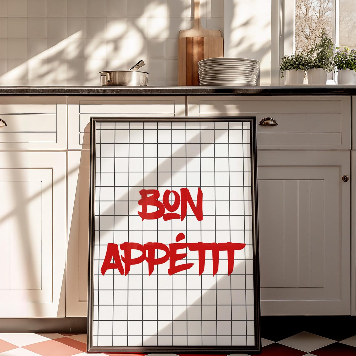 Classic Red Bon Appetit French Quote Modern Typography Wall Art - Image 5