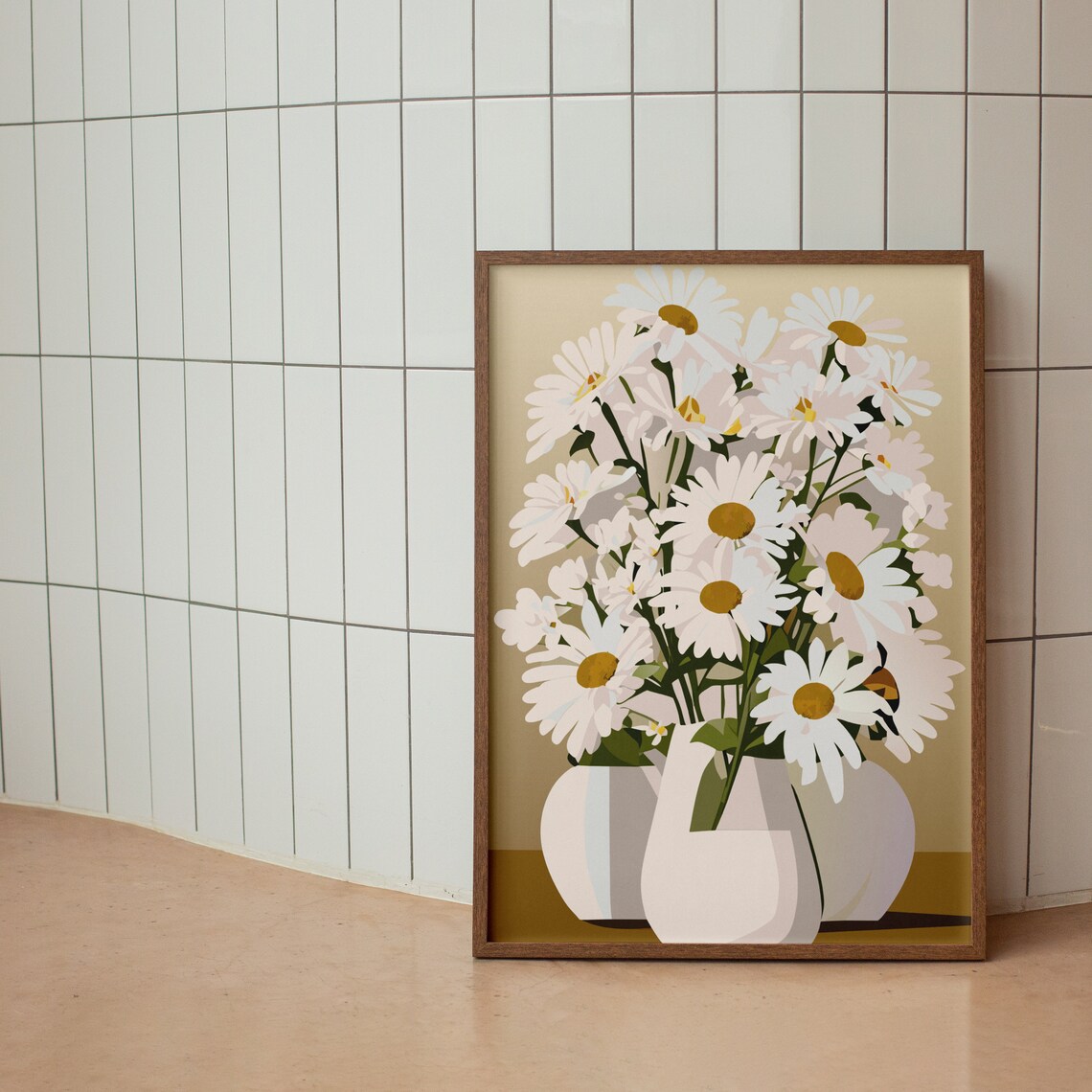 Classic White Daisies In Vases Cheerful Fresh Floral Art Poster - Image 2