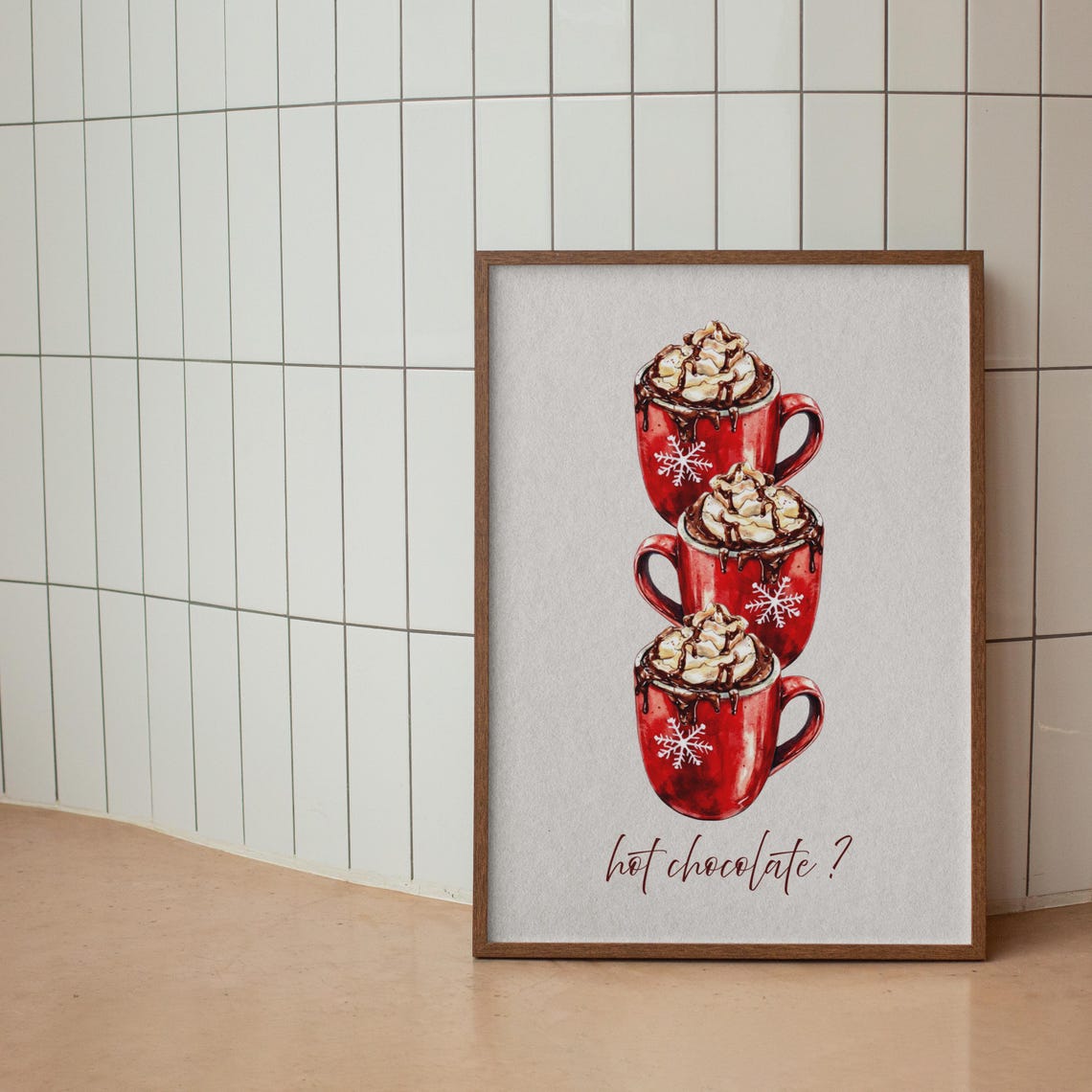 Red Hot Chocolate Mugs Whipped Cream Christmas Kitchen Poster - Image 2