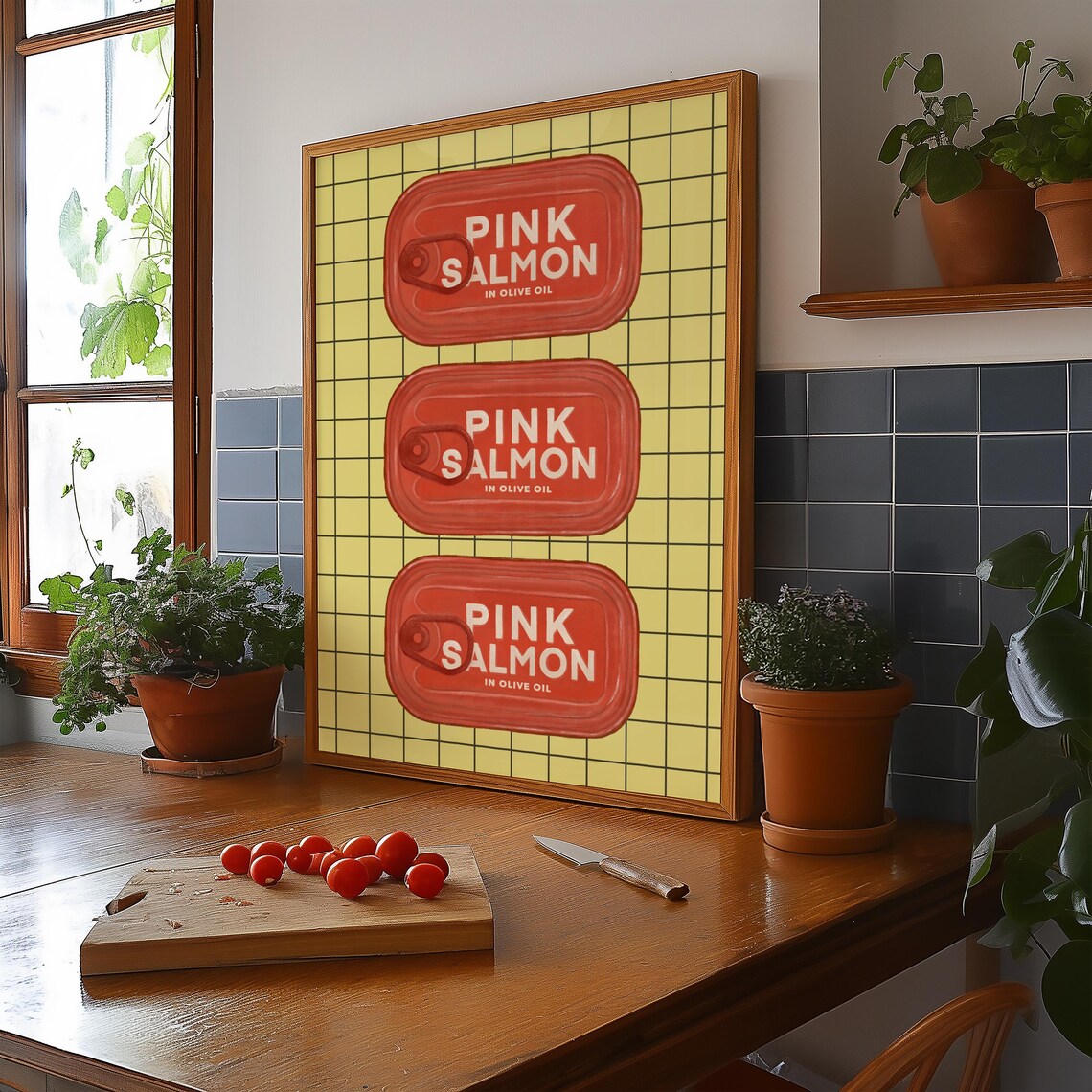 Pink Salmon in Olive Oil Vintage Tins Retro Kitchen Wall Art - Image 3