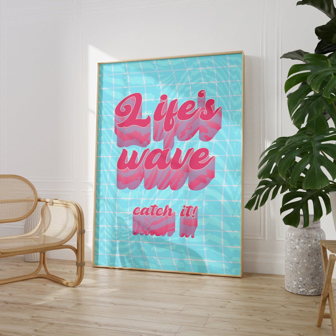 Lifes Wave Catch It Retro Surf Summer Quote Style Wall Poster