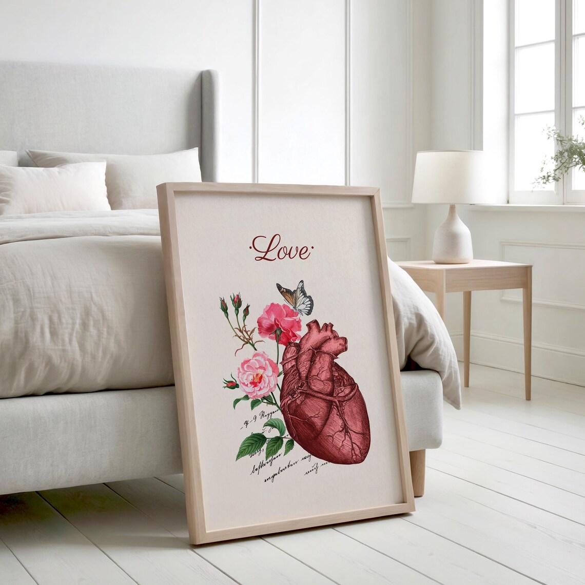 Anatomical Heart With Roses Butterfly Vintage Botanical Love Poster