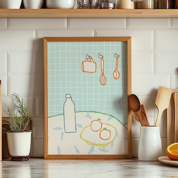 Cute Kitchen Table Illustration Poster Print Trendy Decor Funny Wall Art Nursery Prints