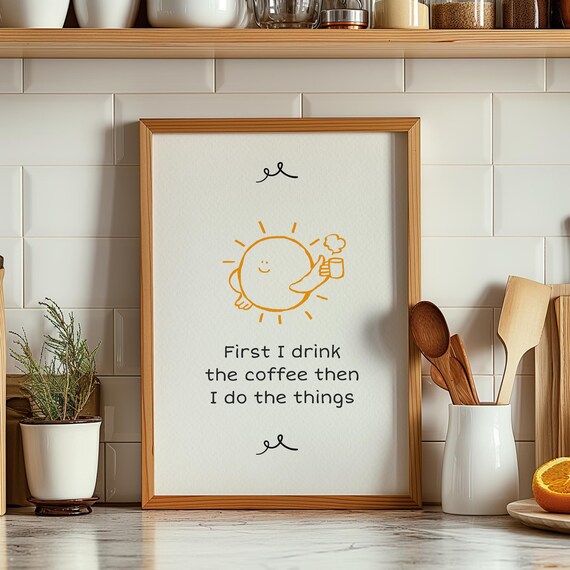 First Coffee Funny Quote Print Minimalist Bar Art