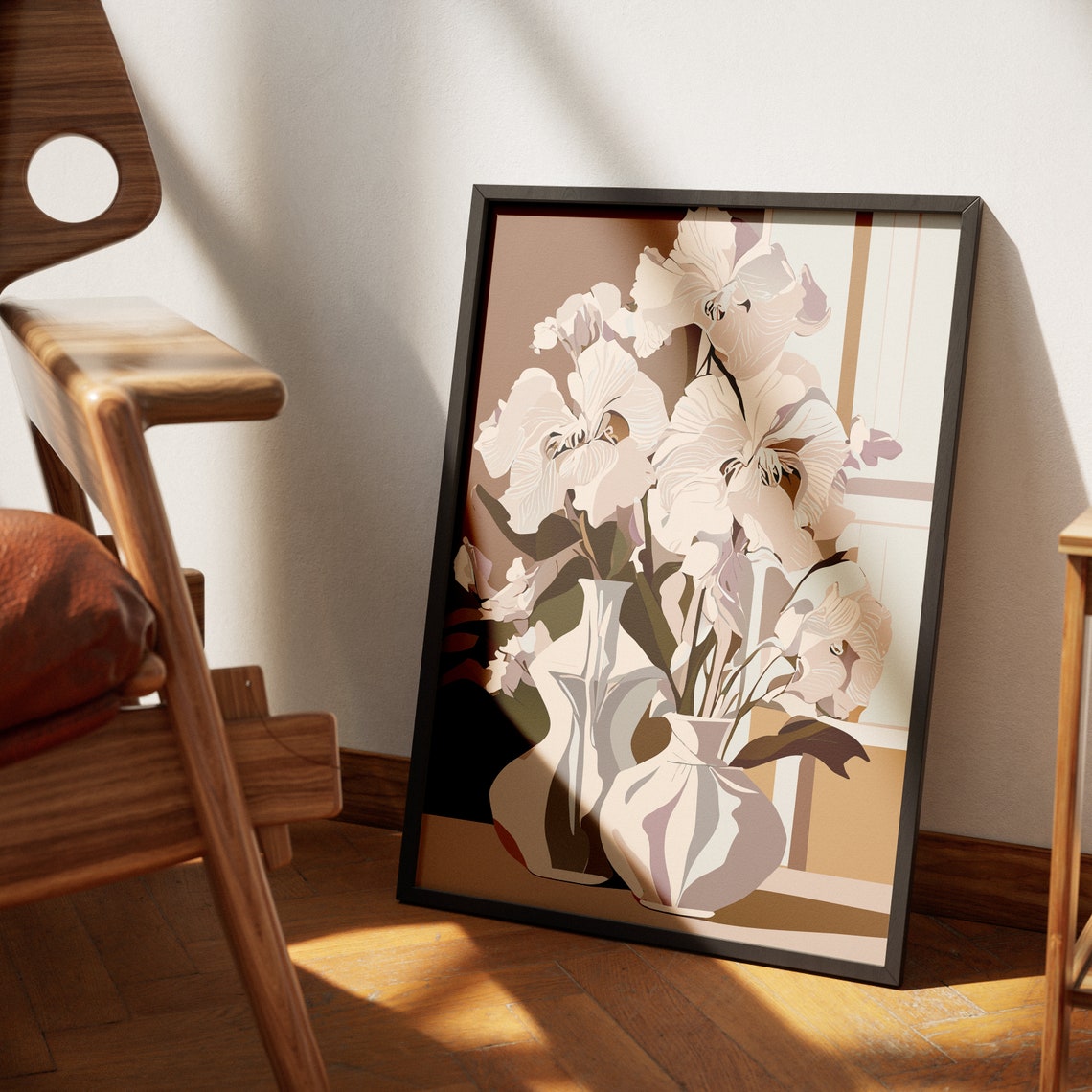 Pure White Irises In A Vase Elegant Neutral Floral Art Poster - Image 4