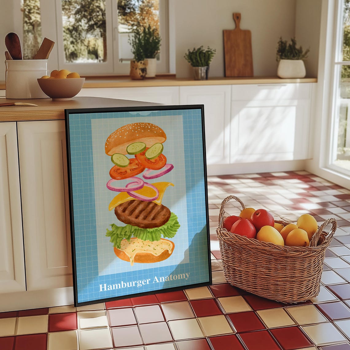 Hamburger Anatomy Exploded Burger Food Illustration Wall Art - Image 6