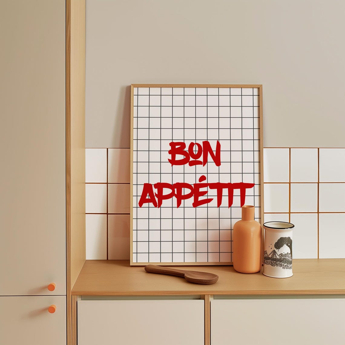 Classic Red Bon Appetit French Quote Modern Typography Wall Art - Image 4