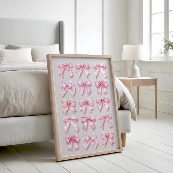 Pink Bows Coquette Poster Girly Nursery Wall Art
