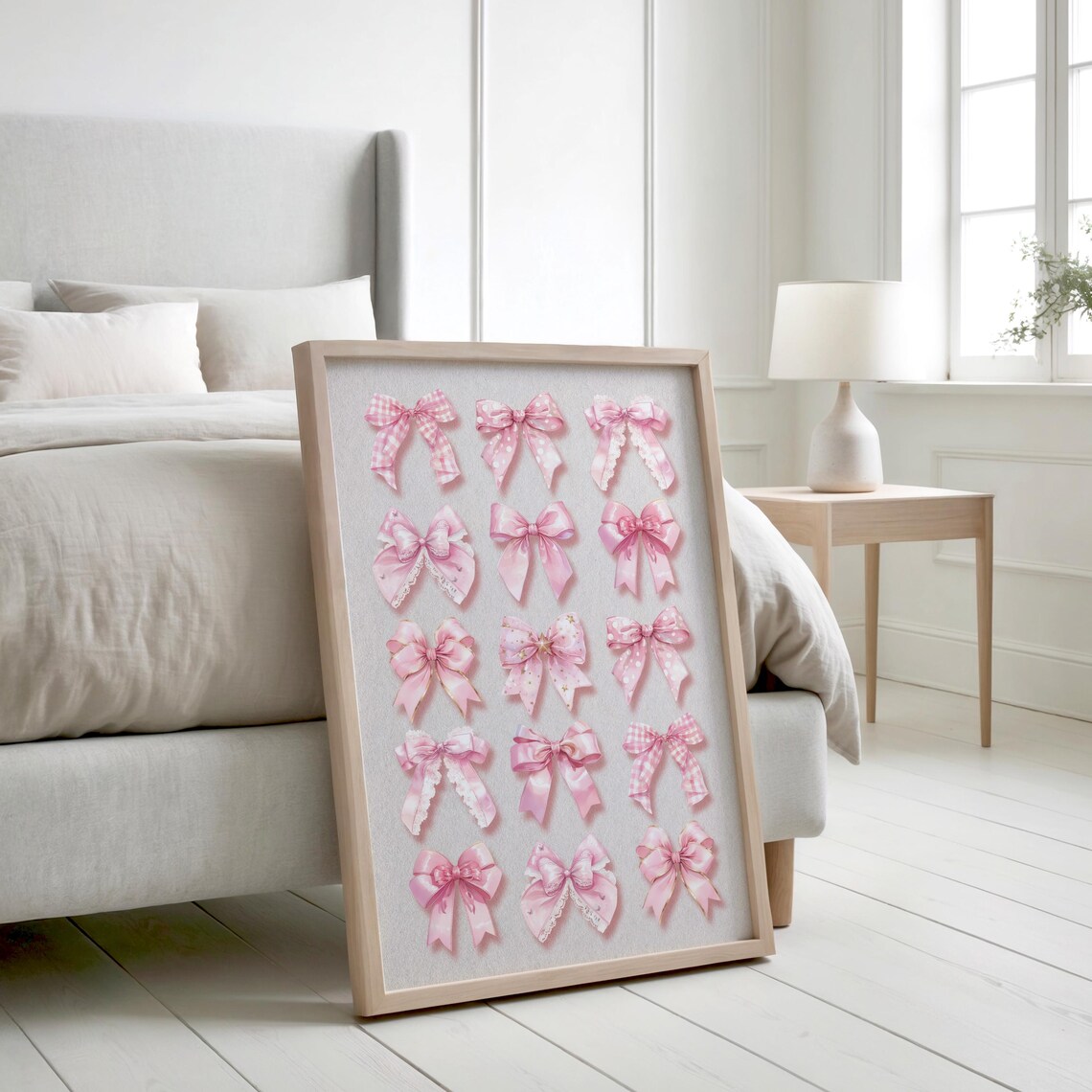 Pink Bows Coquette Grid Watercolor Girly Ribbon Bow Art Poster
