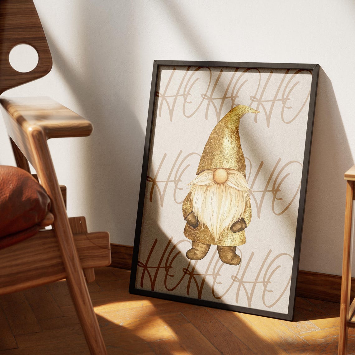 Gold Glitter Christmas Gnome Ho Ho Ho Holiday Style Wall Poster - Image 3