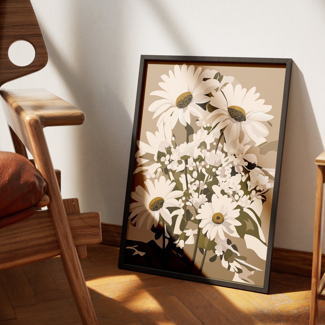 Dreamy White Daisy Bouquet Neutral Botanical Floral Art Poster - Image 4