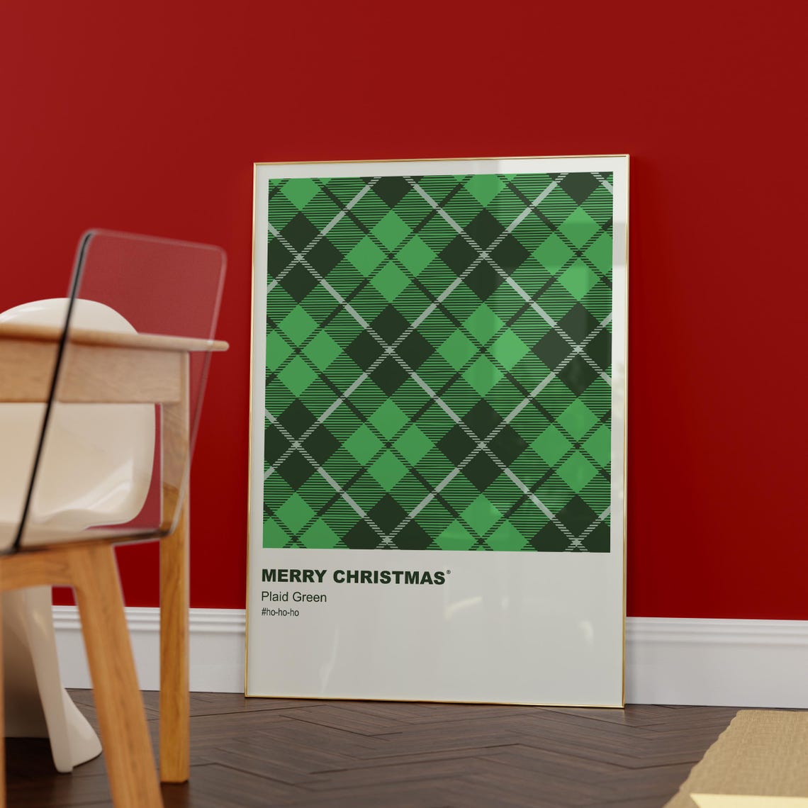 Green Plaid Pattern Merry Christmas Minimalist Holiday Wall Art - Image 6