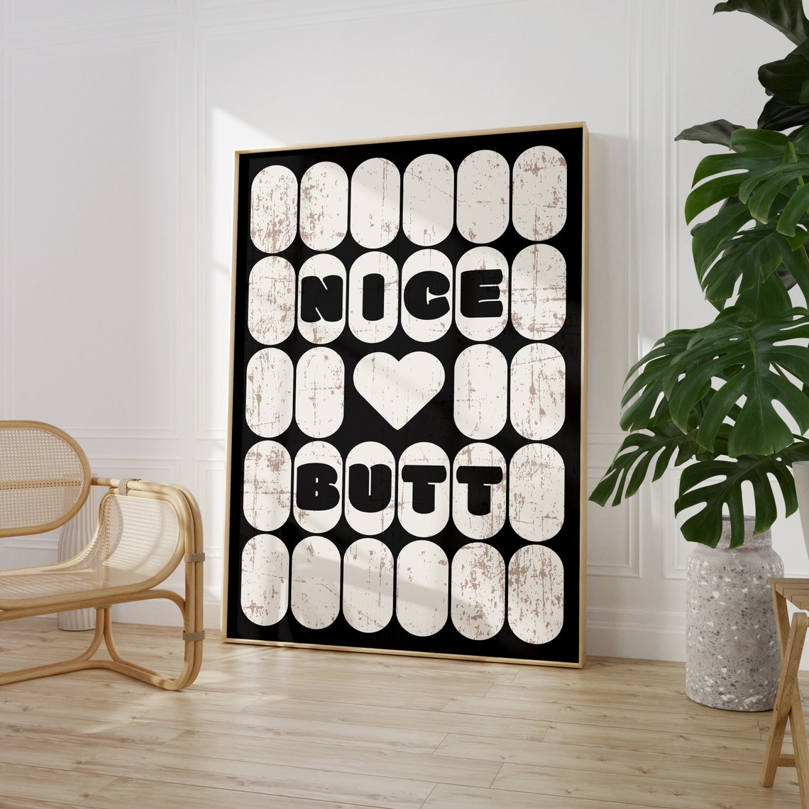 Nice Butt Funny Bathroom Black Cream Retro Capsule Grid Poster - Image 4