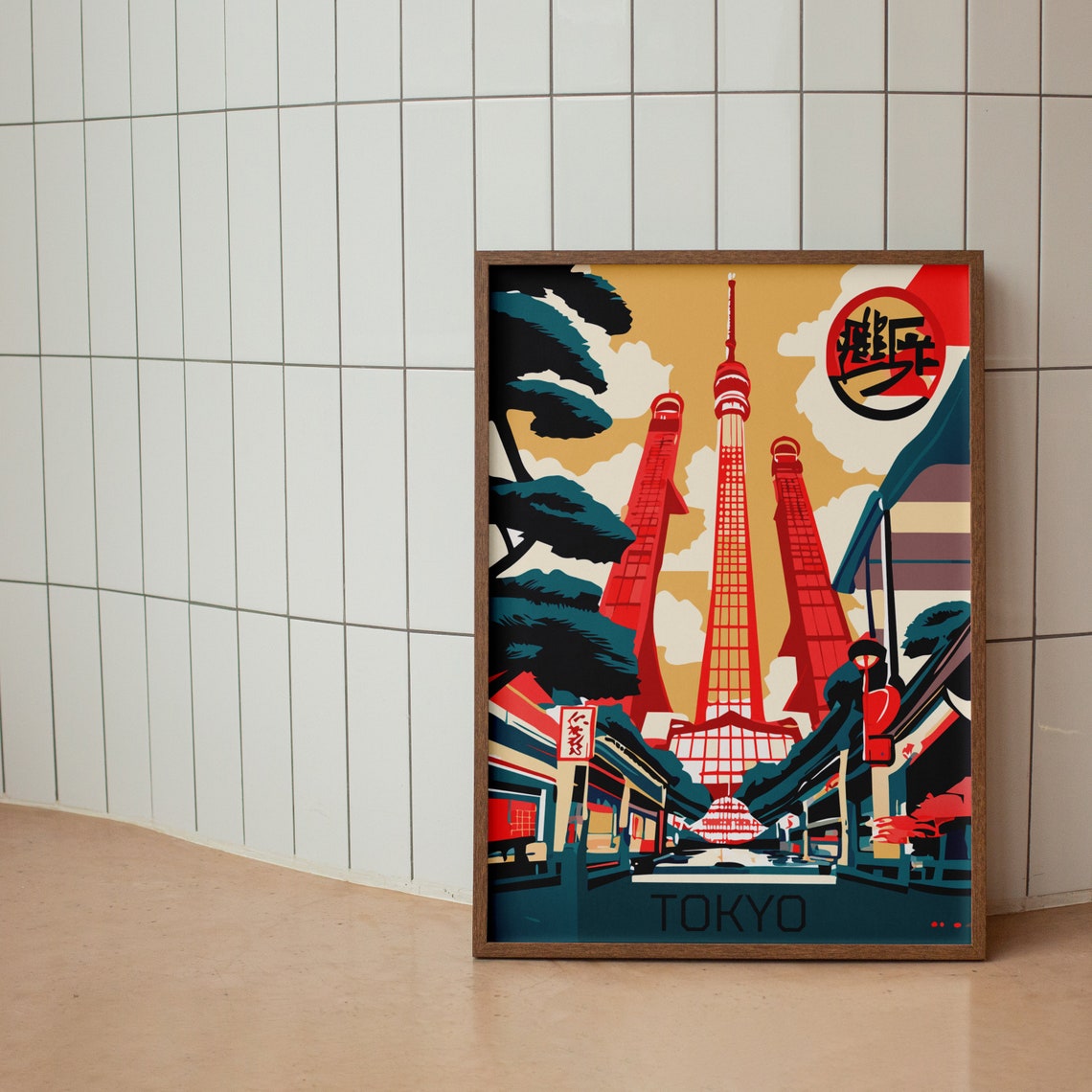 Tokyo Skytree Red Tower Japan City Illustration Travel Poster - Image 2