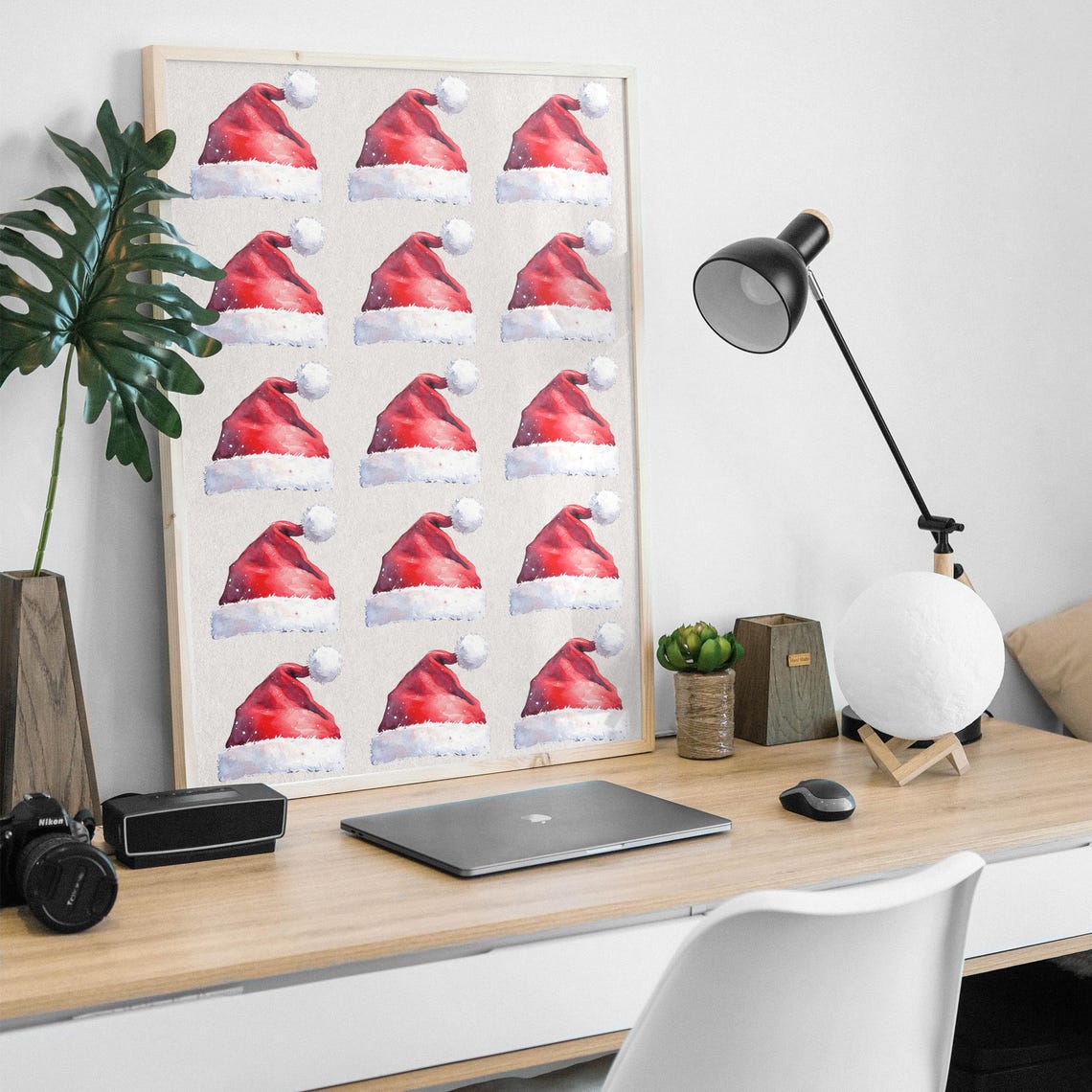 Watercolor Santa Hats Repeating Christmas Pattern Holiday Wall Art - Image 4