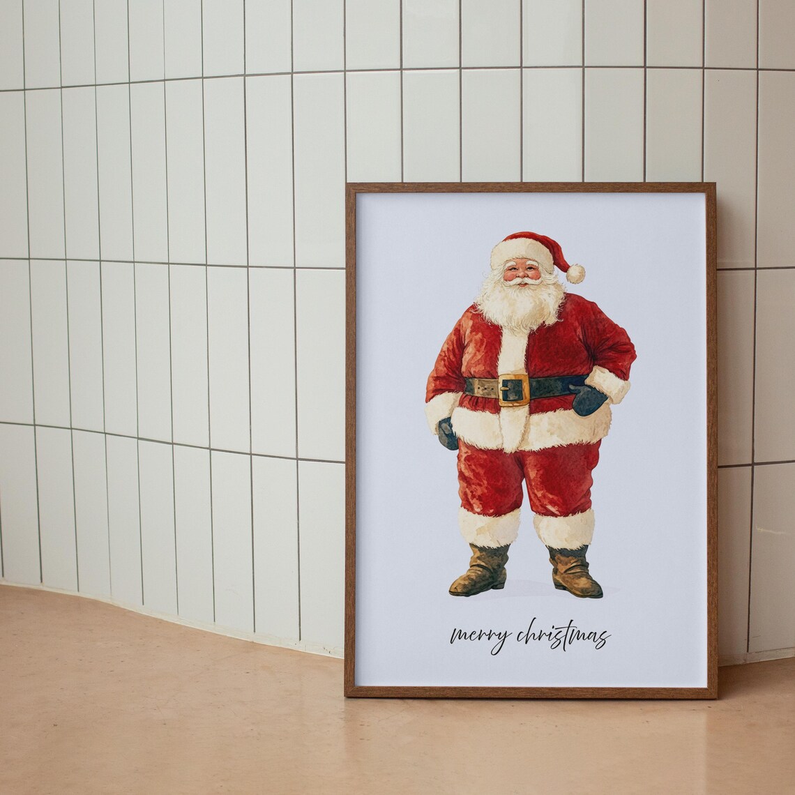 Classic Watercolor Santa Claus Portrait Merry Christmas Wall Art - Image 2
