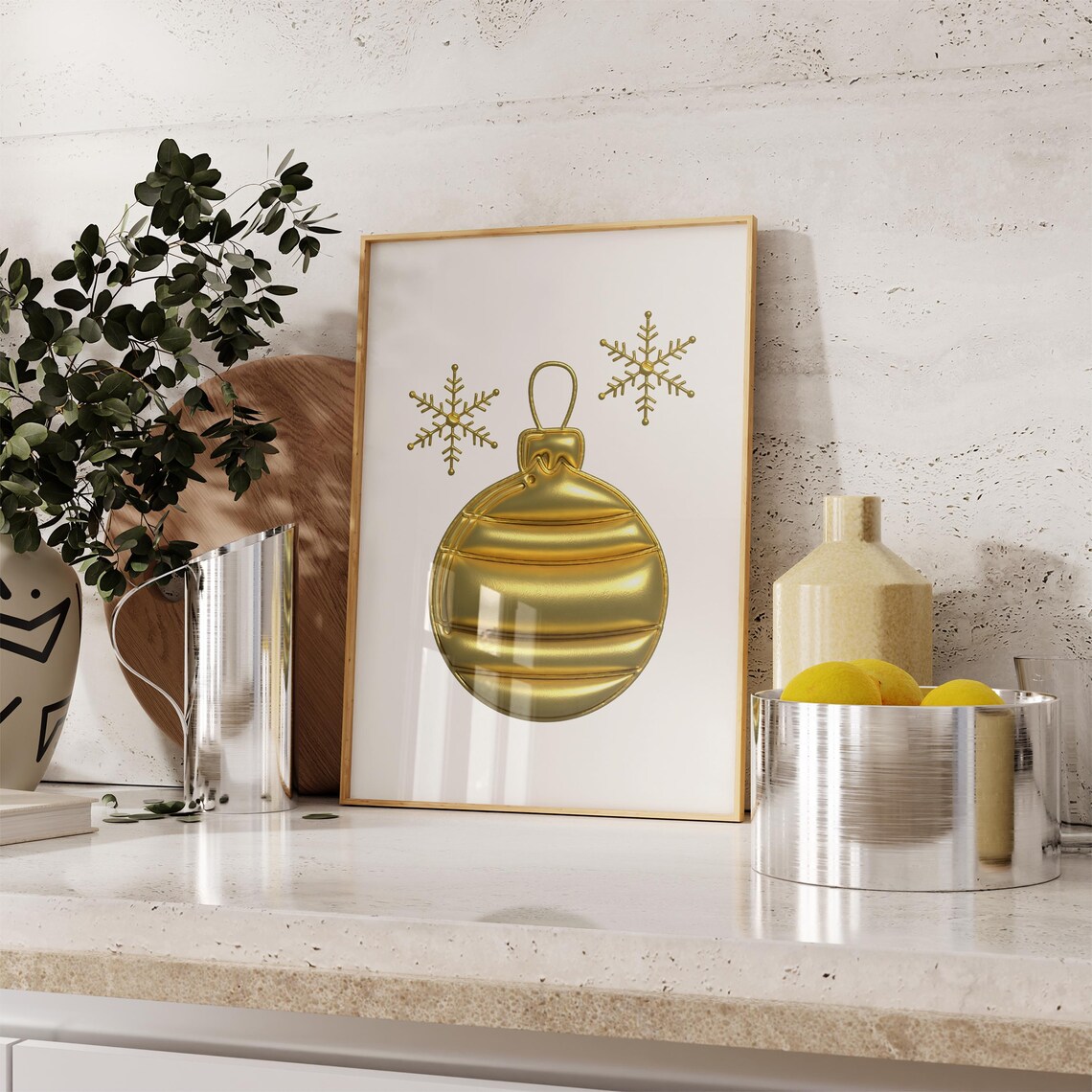 Gold Christmas Bauble Ornament Snowflake Elegant Holiday Art Poster