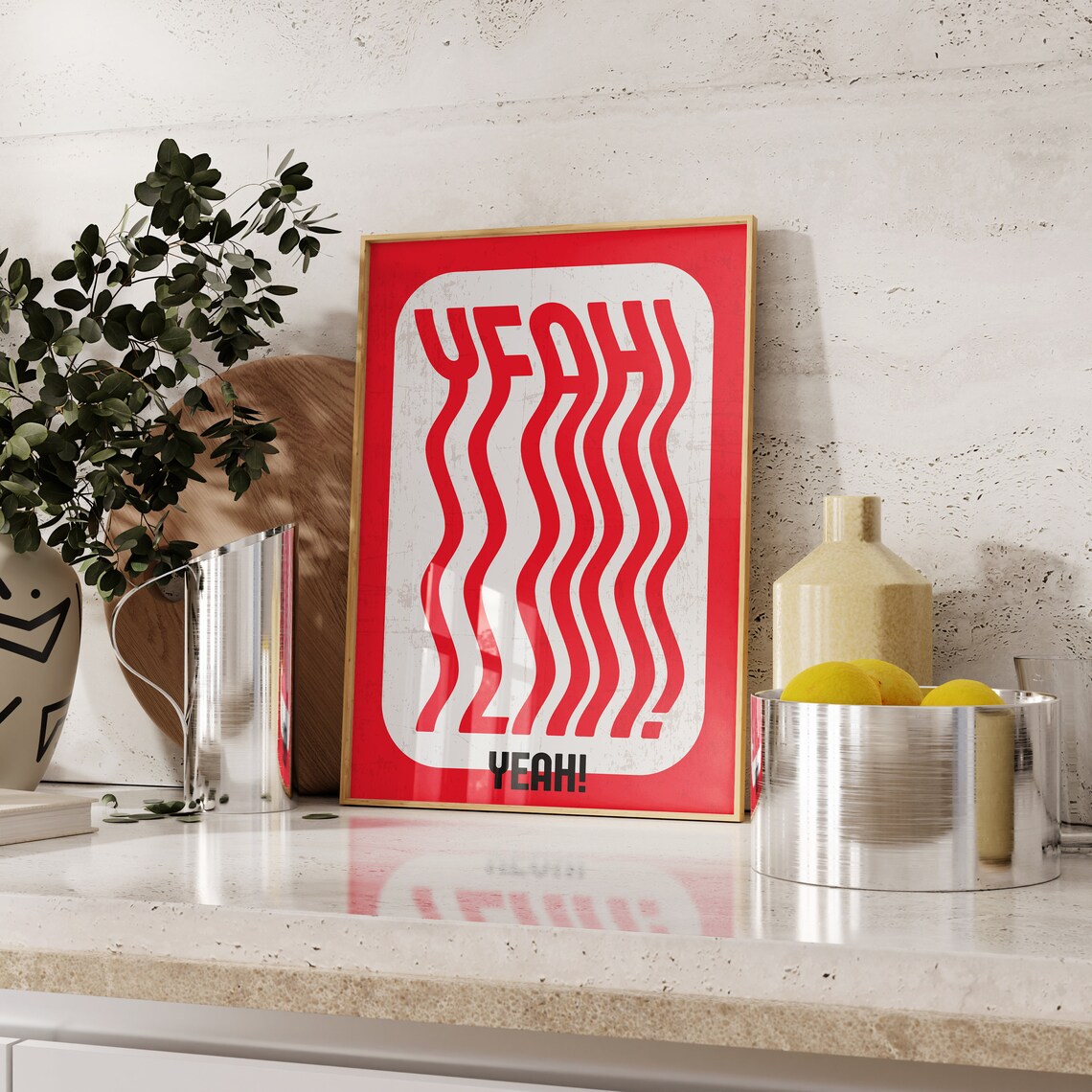Yeah Exclamation Wavy Red Letters Retro Pop Typography Quote Poster - Image 4
