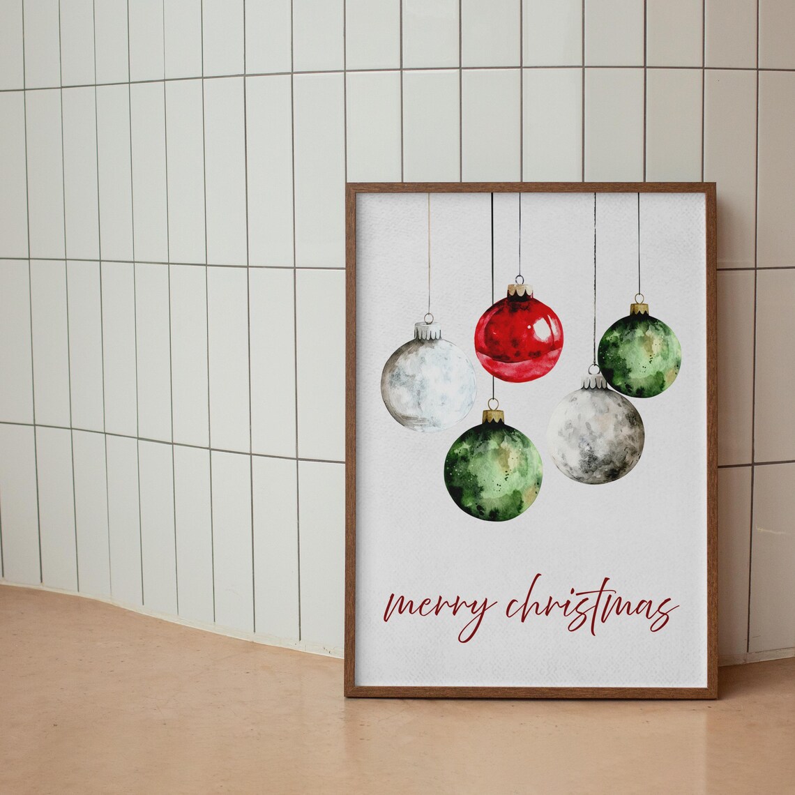 Watercolor Christmas Ornaments Merry Christmas Holiday Wall Art - Image 2