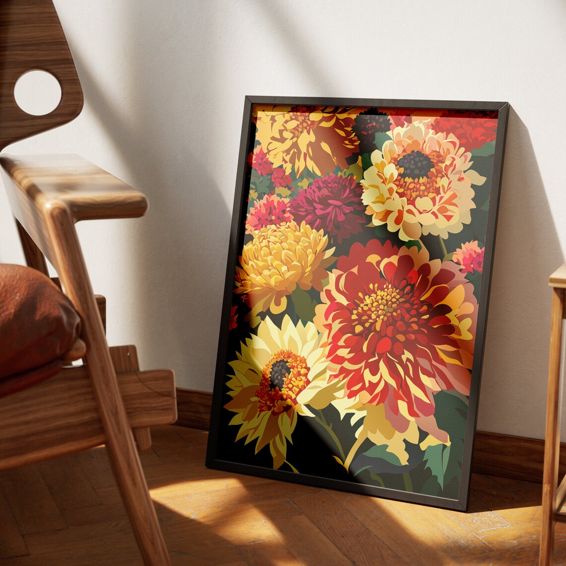Bold Dahlia Garden Bouquet Rich Jewel Tones Floral Art Poster - Image 4